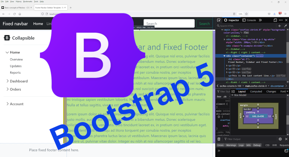 Bootstrap 5.0: Fixed Navbar, Sidebar and Fixed Footer Layout.